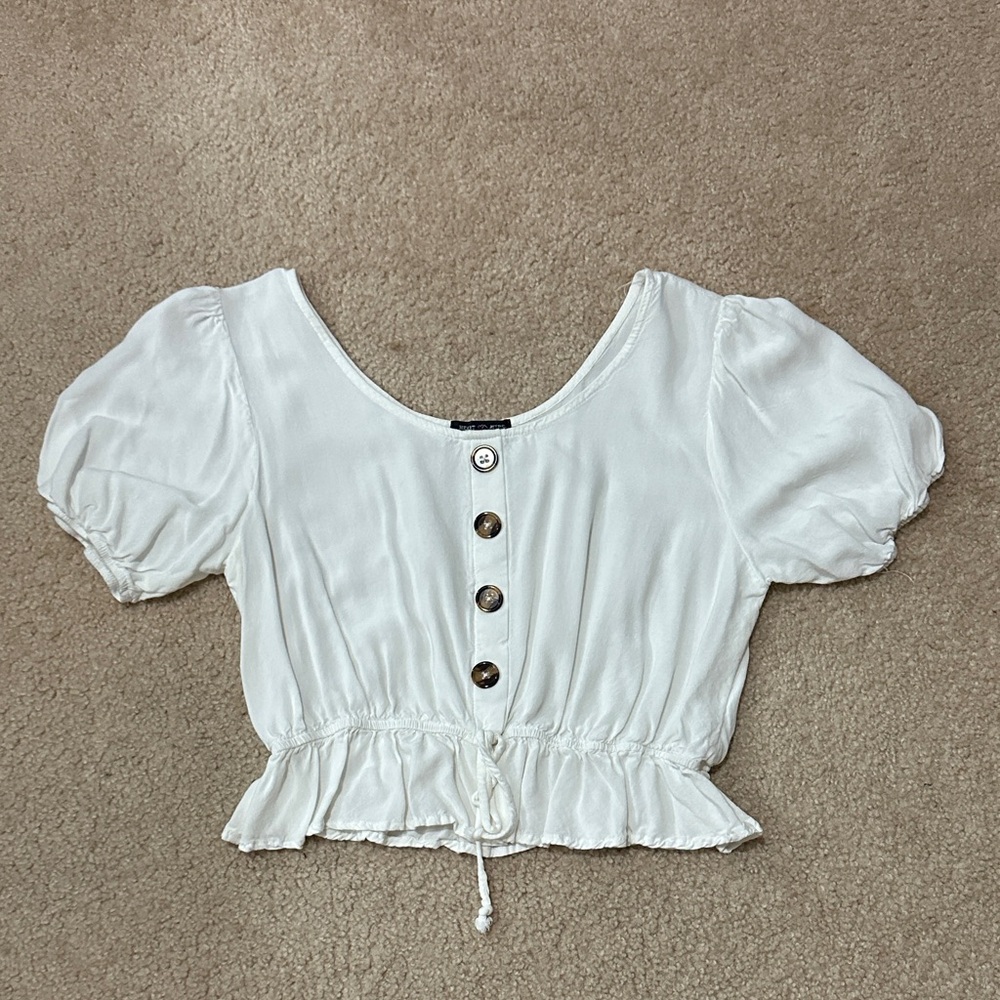 Heart Hips White Puff Sleeve Cropped Blouse Cottage Core